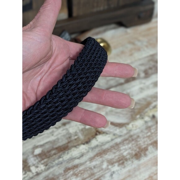 Brighton Navy Stretch Woven Belt Croc Embossed Leather Gold Tone Buckle Size 34 main image 5